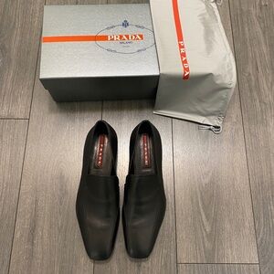 Prada Black Leather Rubber Sole Loafers Size 11